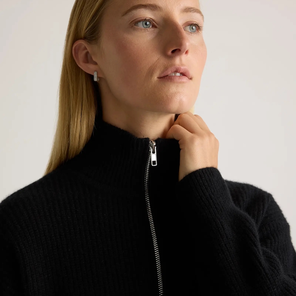 QUINCE MONGOLIAN CASHMERE  Half-Zip Women Sweater NAVY NWT - Picture 2 of 5